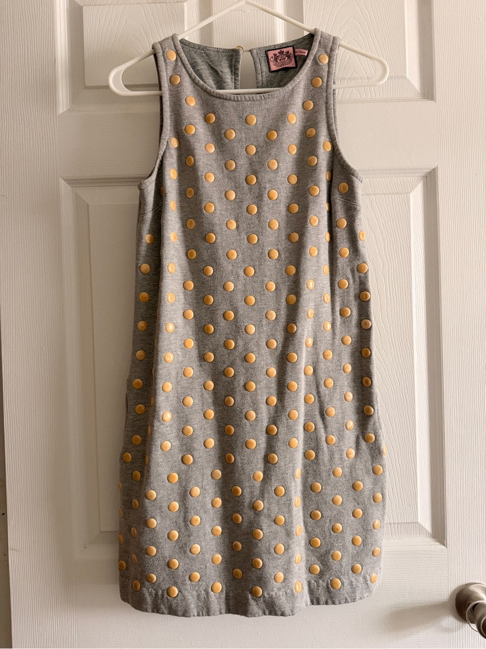 Juicy Couture Gray Sweatshirt with Pink Label and Tan Buttons
